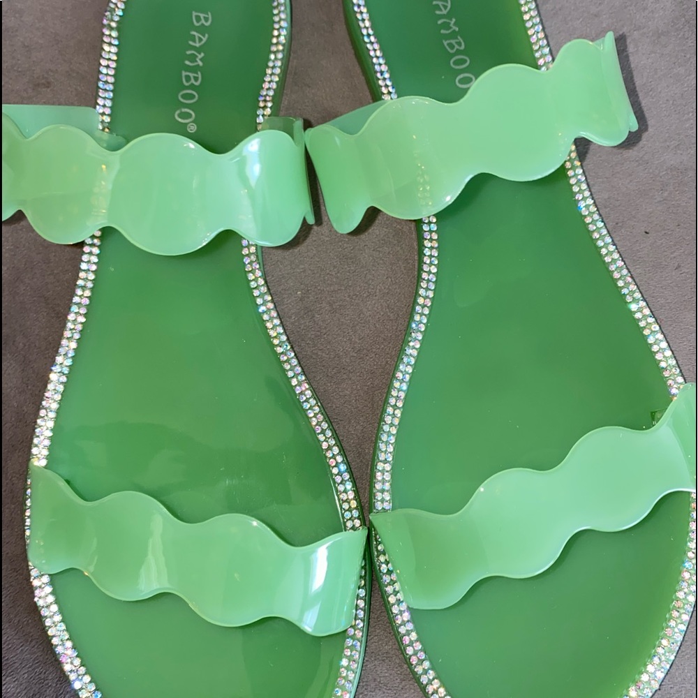 Women’s Lime Green Double Strap Flat Sandals